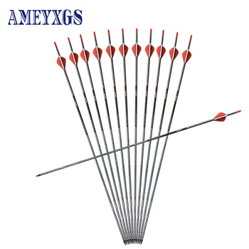 

6/12 PC Spine 500 Archery 30" Hunting Bow Mix Carbon Arrows Target Points For Recurve Compound Bow Longbow Hunting Shooting