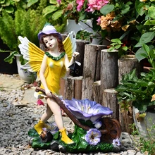 Ангел девушка держа фонарь толкая Петуния коляска смолы 45 см высотой домашний сад декоративная статуэтка эльф скульптуры двора украшения