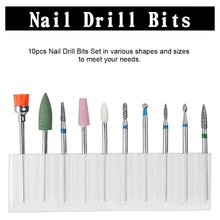 10 шт. набор алмазных сверл для ногтей, электрическая машина, вращающаяся очистка кутикулы, инструменты для полировки ногтей, инструменты для удаления геля