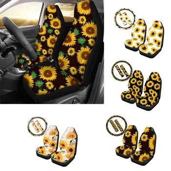 

5Pcs Car Seat Covers Steering Wheel Cover Sunflower Universal Auto Front Seats Protector Compatible Fits for Most Car