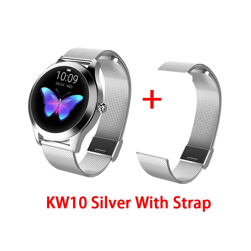 IP68 Водонепроницаемые Смарт-часы для женщин Прекрасный браслет монитор сердечного ритма мониторинг сна Smartwatch подключение IOS Android KW10 band - Цвет: add silver strap