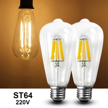 

ST64 Vintage Edison LED Light Bulb E27 220v T45 Glass Filament COB Lamp 4w 6w 8w warm white led bulb for home