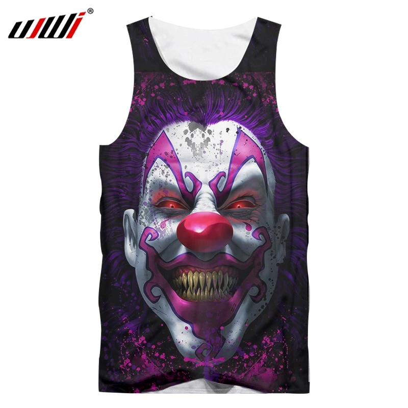 UJWI Halloween 3D Tank Top Black Summer Funny Print clown Scary smiley Vests Male O Neck Sleeveless waistcoat Casual Tanktop | Мужская