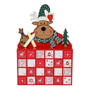 

Christmas Wooden Advent Calendar with Drawers 24 Day Countdown Cute Holiday Decoration (Red)