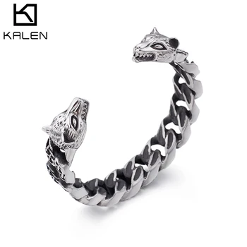 

Kalen Wolf Animal Men's Open Bracelet Stainless Steel Cross Pattern Murder Bracelet Jewelry Accessories