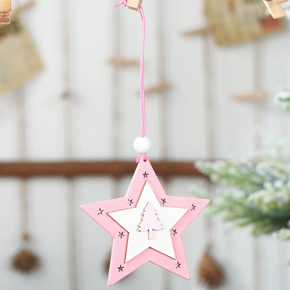 Pentagram Xmas Tree 3 шт/партия веселые украшения для рождественской вечеринки розовый Лось Ангел Рождественская елка дерево кулон украшения для рождественской елки подвесные принадлежности - Цвет: Pentagram Xmas Tree