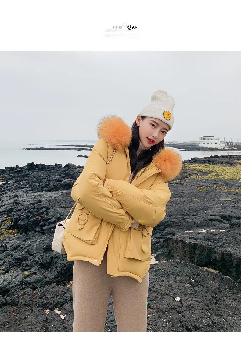 Casual Warm Fashion Woman Short Winter Coats and Jackets Solid Loose Padded Jacket Pockets Hooded Parkas Mujer