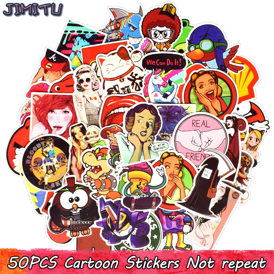 50 PCS Graffiti Laptop Stickers DIY Cartoon Funny Waterproof Decal Sticker for Luggage Skateboard Car Fridge Bicycle Motor Phone | Игрушки и