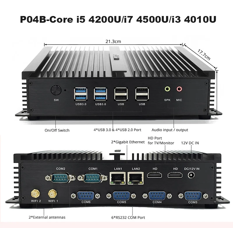 Безвентиляторный промышленный ПК 3 дисплея Core i5 8250U двойной Intel Lan Core i7 5500U RS232 RS485 COM ITX PC Celeron прочный компьютер J1900 - Цвет: P04B-i5 4200U