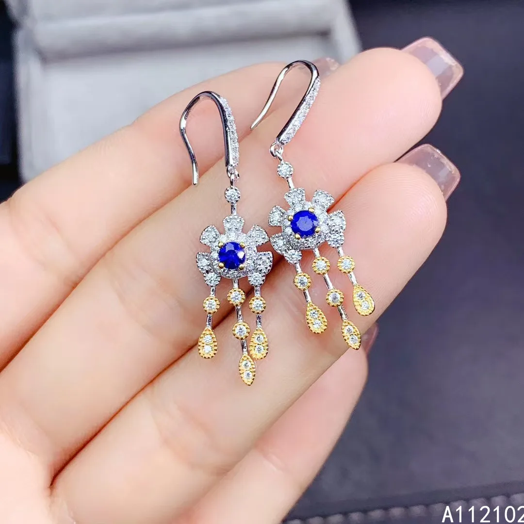 

KJJEAXCMY fine jewelry 925 sterling silver inlaid natural sapphire Women's popular Chinese Romantic Su Earrings support test