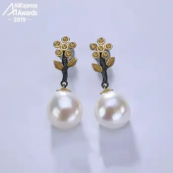 

Baroque style S925 simple sunflower black gold sterling cute freshwater pearl earring lady best fine Antique