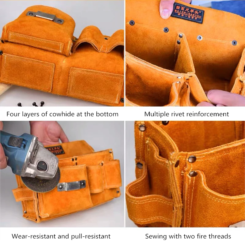 Genuine Cow Leather Tool Bag Waist Pack Multi-function Repair Tool Storage Bag Portable Kit Organizer Hardware Tool Storage Bag rolling tool chest