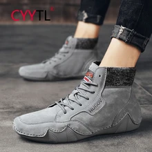 

CYYTL Suede Leather Ankle Sports Sneakers for Men High Top Casual Driving Walking Shoes Business Flats Non Slip Outdoor Booties
