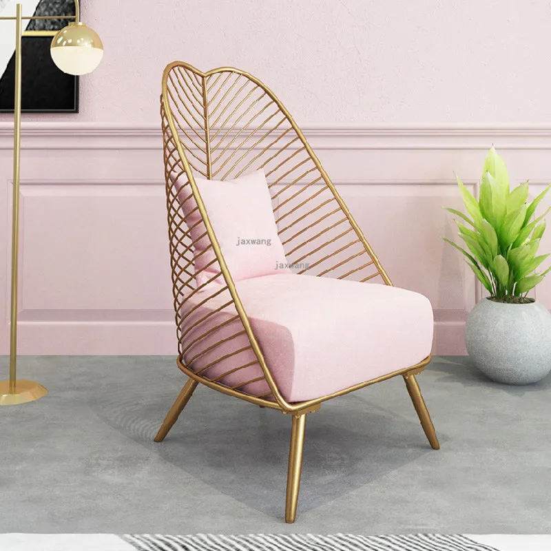NEW Nordic Style Gold Metal Iron Wire Chair Leisure Lazy Living Room Sofa Chair Pink Coffee Modern Decor Furniture