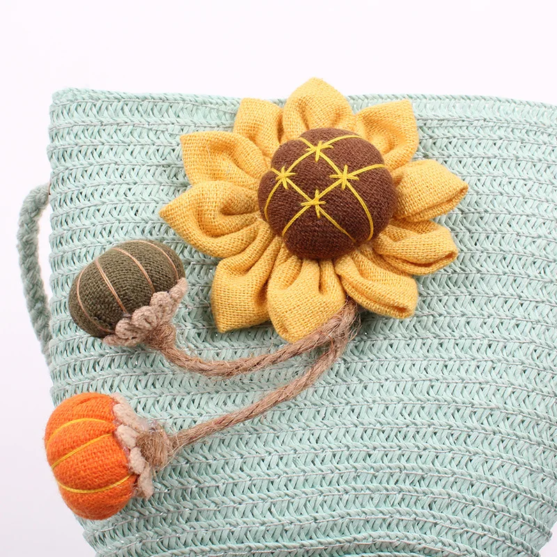 Summer Children Girls Shoulder Bag Daisy Flower Straw Messenger Kids Keys Coin Purse Princess Mini Handbag Coin Purse Coin Wallet Change Bag