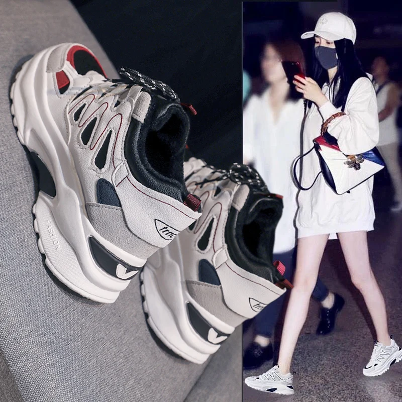 

2020 New Stylish Woman Running Shoes Increasing 6CM INS High Heel Sneakers Women Height Platform Breathable Sports Walking Girls