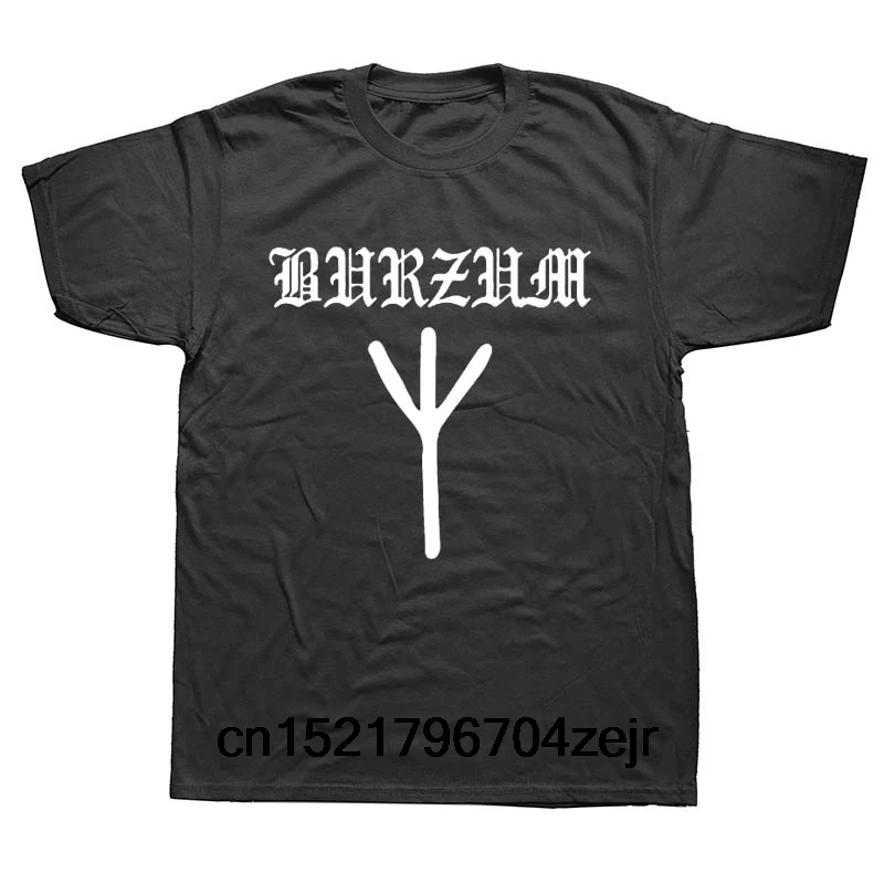 Мужская хлопковая футболка с коротким рукавом Burzum Rune черная металлическая