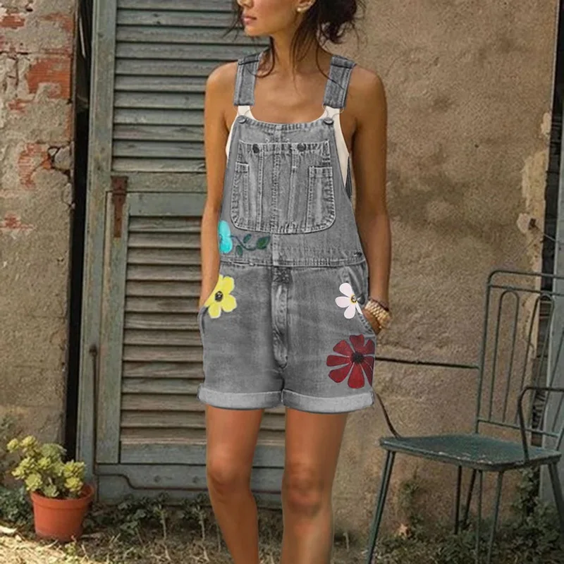 2020 New Summer Women Long Jumpsuits Fashion Flowers Printed Jeans Short Romper Casual Floral Pocket Playsuit Denim Overalls 2020 New Summer Women Long Jumpsuits Fashion Flowers Printed Jeans Short Romper Casual Floral Pocket Playsuit Denim Overalls