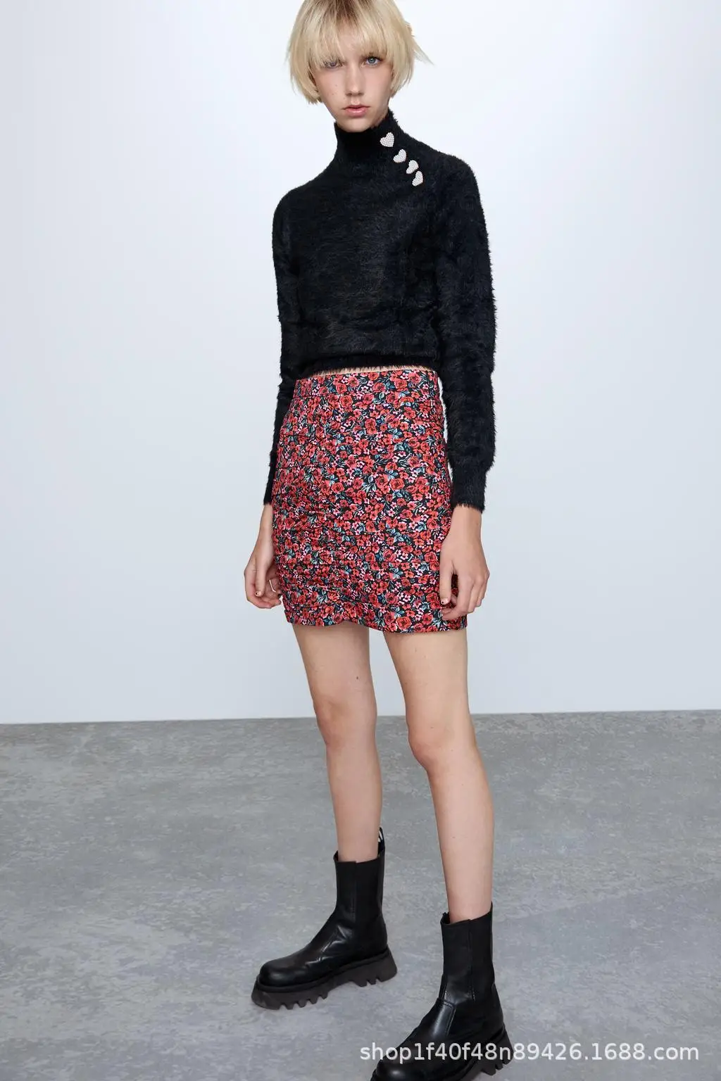 

2019 Autumn New Style Printed Pleated Mini Skirt Skirt Elegant Casual Irregular Hem Slim Fit Short Skirt