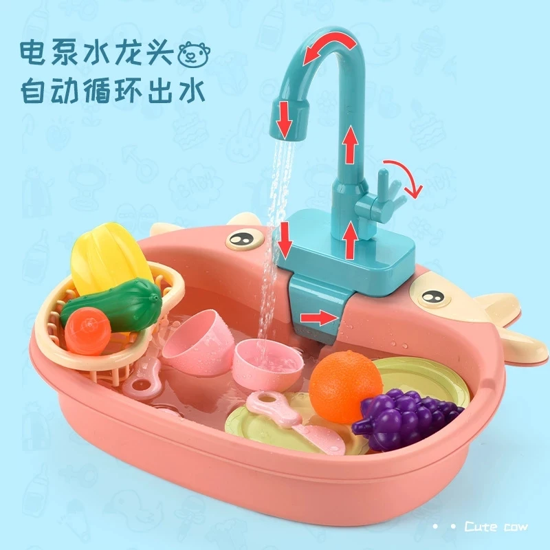 UMEILE Kids Kitchen Toys Simulation Electric Dishwasher Pretend Play Mini Kitchen Food Educational Toys Role Playing Girls