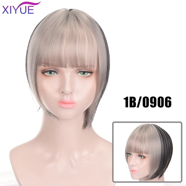 Black/Light Brown Clip In Hair Bangs Hairpiece Accessories Synthetic Fake Bangs Clip In Hair Extensions Clip In Hair Pieces Light Brown