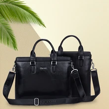 

Laptop business bag high-end horizontal briefcase men's leather handbag shoulder messenger portable dual-use zipper bag