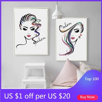 Billige Schöne Mädchen Haar Salon Leinwand Kunstdruck Poster, Haar Salon Leinwand Malerei Wand Bilder Friseur Shop Dekoration