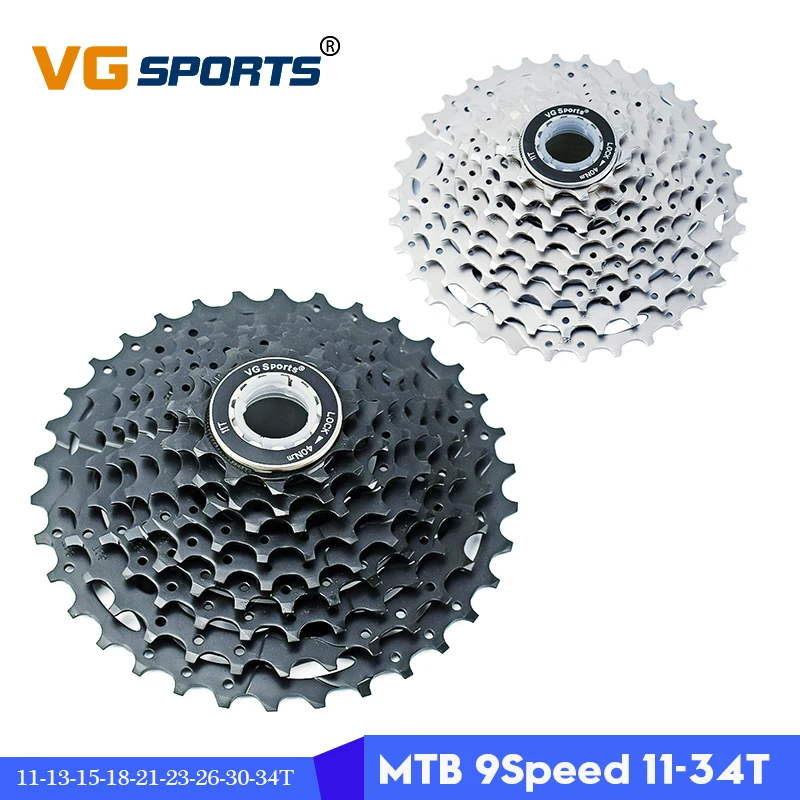 VG Sports 9 Speed 11-34t Cassette Bicycle Freewheel Sprocket 9S Velocidade MTB Mountain Bike 34T Ultralight 362g |
