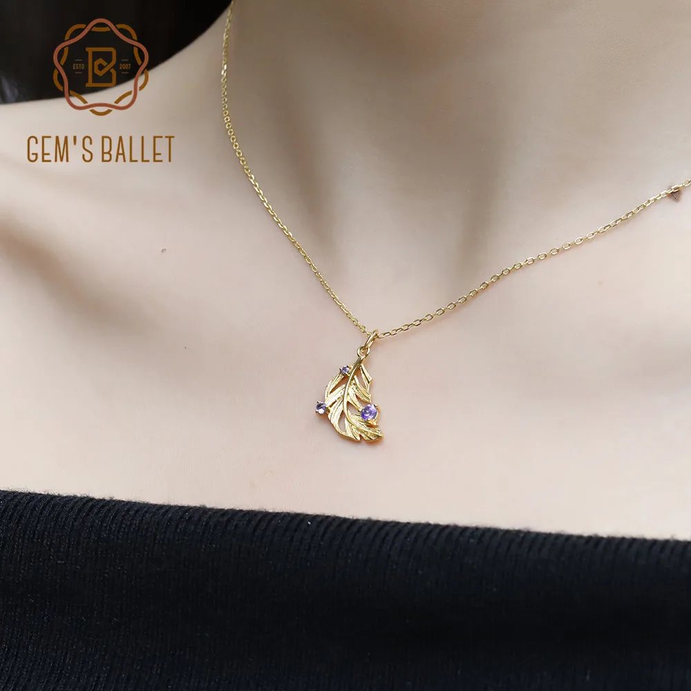 GEM'S балет натуральный аметист 925 пробы серебро элегантный лист золотые перья