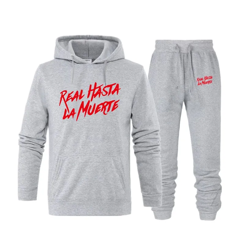 

Real Hasta La Muerte Two Pieces Set Fashion pullover Men Tracksuit Hoodie Autumn Men Brand print Hoodie+Pants Sets ropa hombre