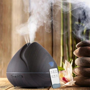 

550ML Essential Oil Aroma Diffuser With Wood Grain Remote Control Air Humidifier 7 Changing Color LED Lights For Home Office