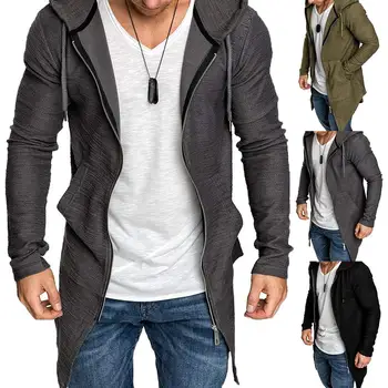 

Men's long Jacket coat Autumn Winter Solid Color Long Sleeve Hooded Zipper Outwear Casual Coat Thicken cotton Classic Overcoat