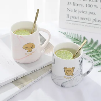 

Nordic Creative Marbled Animal Belly Cup with Handgrip Spoon Juice Milk Water Ceramic Tea Mug Household Coffee Mug for Women Man