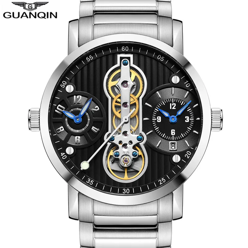Review Top  GUANQIN Automatic Tourbillon 3 movement new 2019 Relogio Men Skeleton Mechanical Watch Waterproof d
