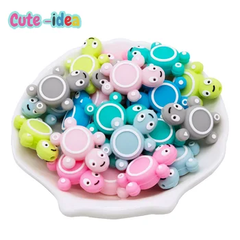 귀여운 아이디어 미니 거북이 실리콘 Teether 비즈, 식품 등급 아기 거북이 동물 젖꼭지 체인 완구 액세서리 아기 제품 10 개