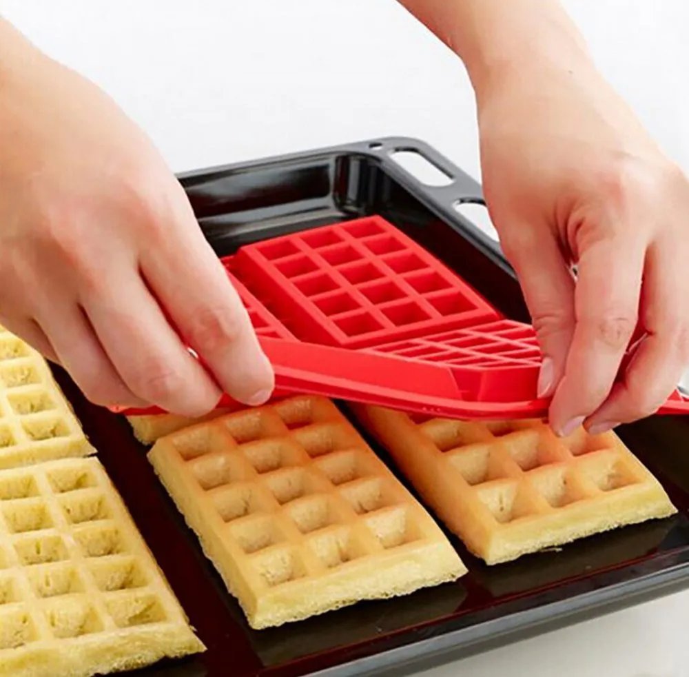 Silicone Rectangle Waffles Pan Cake Baking Mould Mold Waffle Red Tray T