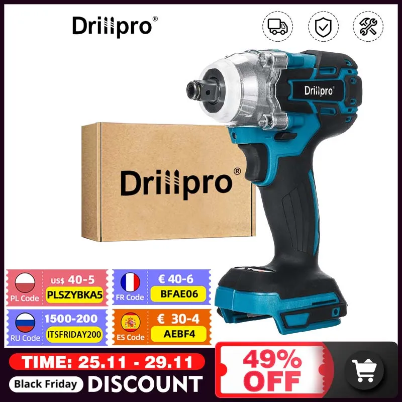 Drillpro 3 в 1 бесщеточный Электрический ударный гайковерт 1/2 дюйма Электроинструмент
