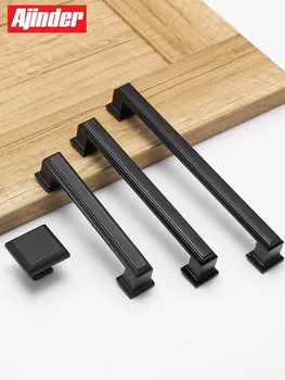 Black Cabinet Handle Square Furniture Hardware Zinc alloy Kitchen Door Knobs Cupboard Wardrobe Drawer Pulls