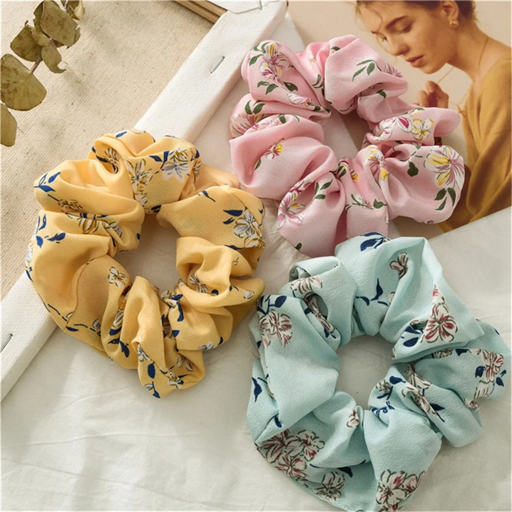 New Arrival Floral Hair Scrunchies Turban Hairband Hair Ties for Women Girls Ponytail Holder Flower Printed Hair Accessories