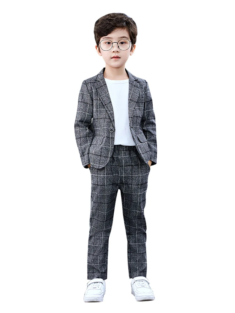 Wedding Flower Boys Suits Kids Gentleman Plaid Jacket And Pants Prom Performance Costume Kids 2 Pcs Sets Birthday Party Clothes