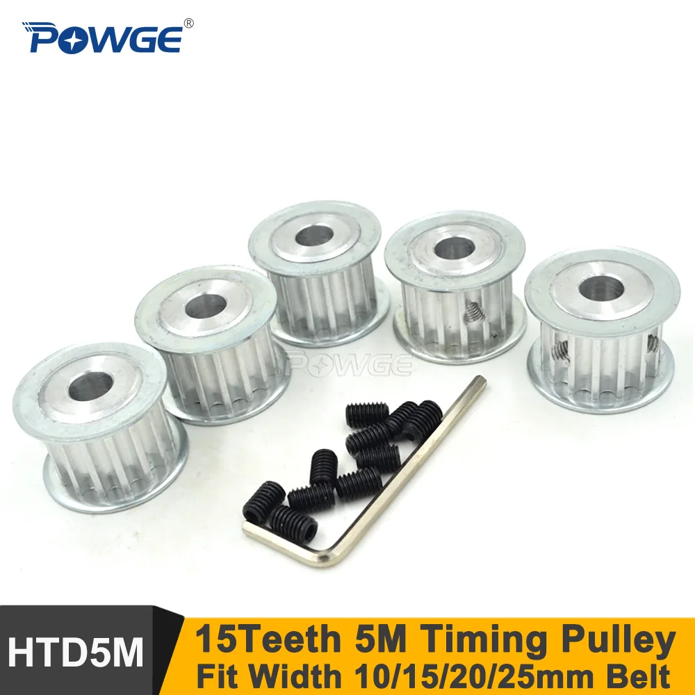 Powge 15 Dentes 5m Furo Síncrono da Polia 6.35 10 12 mm Ajuste com = 10 15 20 25 mm 5m Correia Dentada 15 t 15 Dentes Htd 5m Polia af 5pc