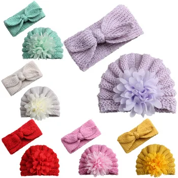 

New children's autumn and winter wool hat baby rabbit ears wool hair belt two-piece suit outdoor warm cap