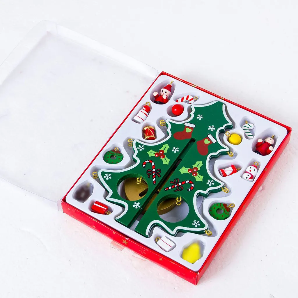 Mini Christmas Tree Wooden Hollow Colorful Painting Xmas Tree With Santa Hangings Christmas Tree Miniature Adornos Arbol Navidad