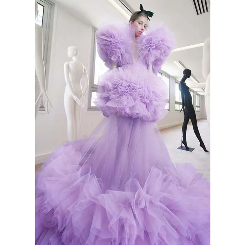 

Dramatic Lush Gown Maxi Dresses Puffy Lavender Tulle Prom Formal Dress 2020 Robe de soiree Pageant Party Gowns Custom Made