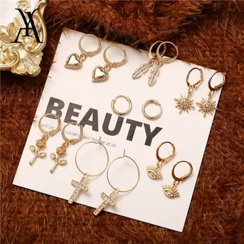 

Cute Small Hoop Earrings for Women Minimalist Small Eyes Cross Star Flower Tiny Huggie Hoops Circle Earrings Endless Earrings