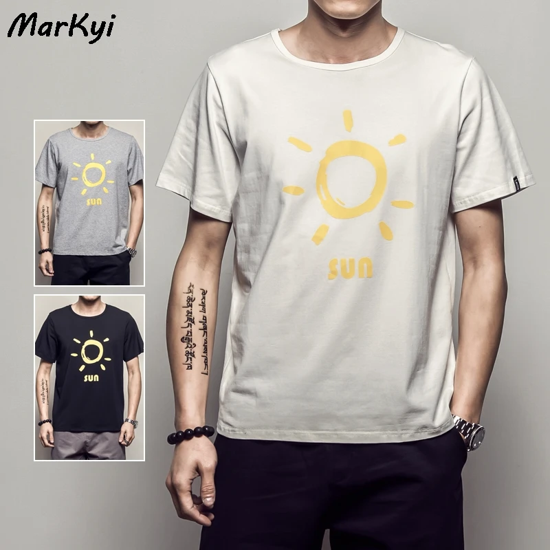 

MarKyi 2020 summer fashion sun print funny t-shirt men plus size 5xl cotton short sleeve tshirts homme male
