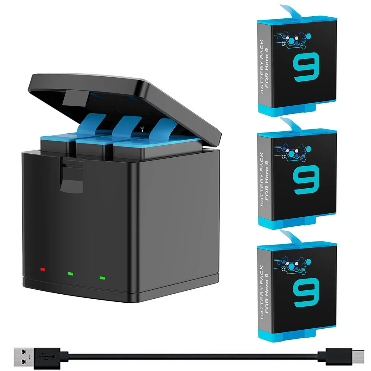TELESIN Cargador Triple y Caja de Almacenamiento de Batería con Cargador de  3 Canales con 2 Baterías Li-Ion para GoPro Hero 12 Hero 11/10/9 Black (1  Cargador + 2 baterías) : : Electrónica