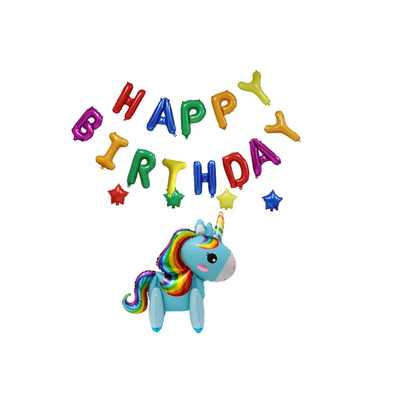 Cross Border Hot Sales Unicorn Horse Balloon Set American Style Birthday Lettered Hanging Assembly Unicorn Decorative Combo