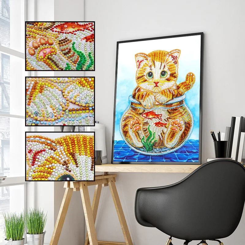RUBOS DIY 5D Diamond Painting Kitten Cat Bead Big Diamond Embroidery Crystal Rhinestone 3D Mosaic Handmake Sale New Home Decor (1)
