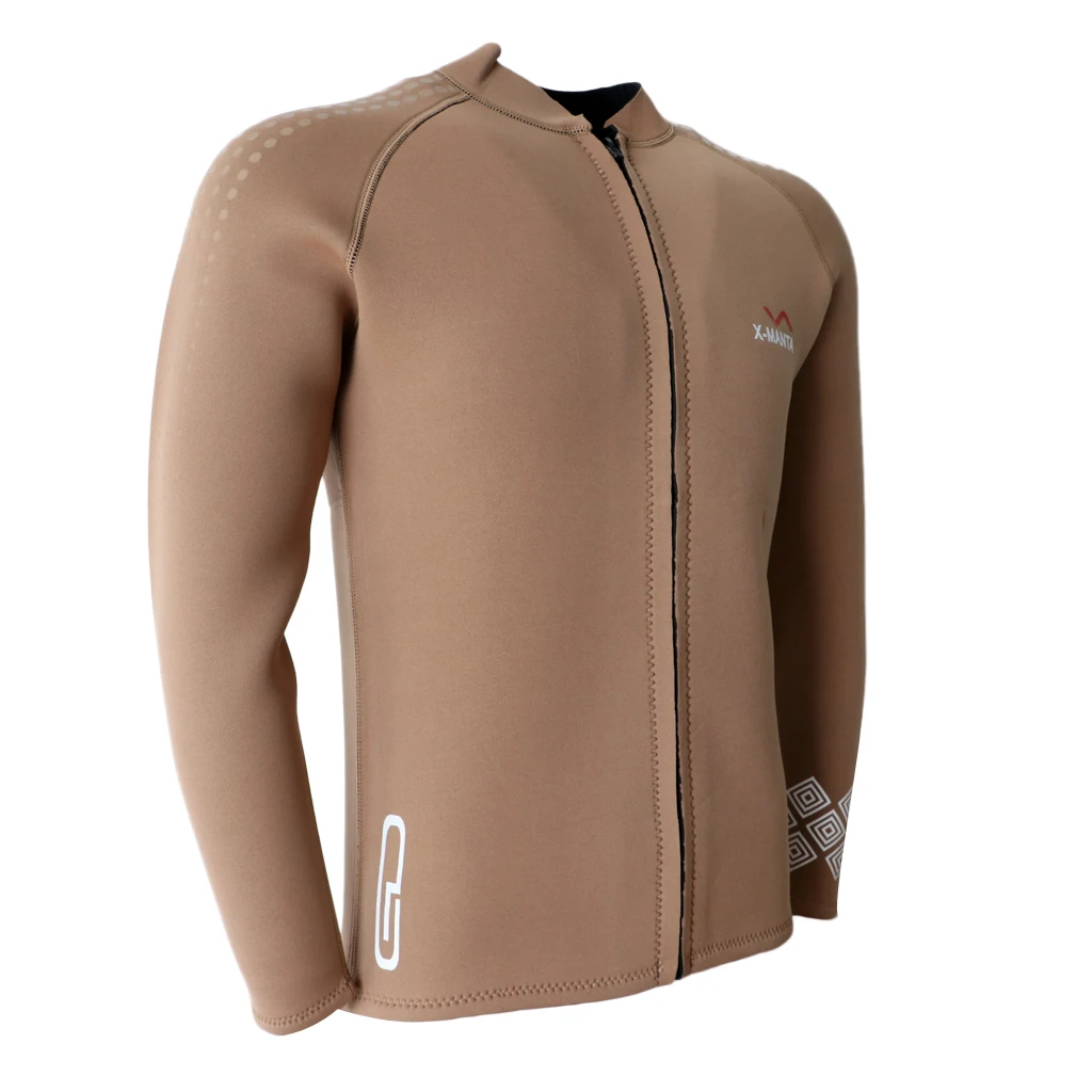 3mm Neoprene Soft Men Long Sleeve Wetsuit Zipper Jacket Rashguard Scuba Surf Tops Sportswear& Accessories - Цвет: Champagne XXL